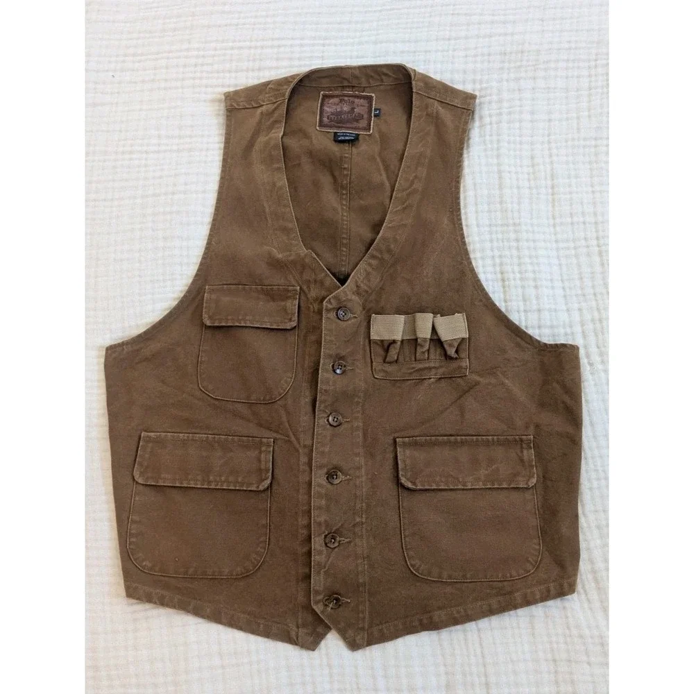 Vintage Polo Ralph Lauren Sportsman Hunting Shooting Duck Canvas Vest USA Large